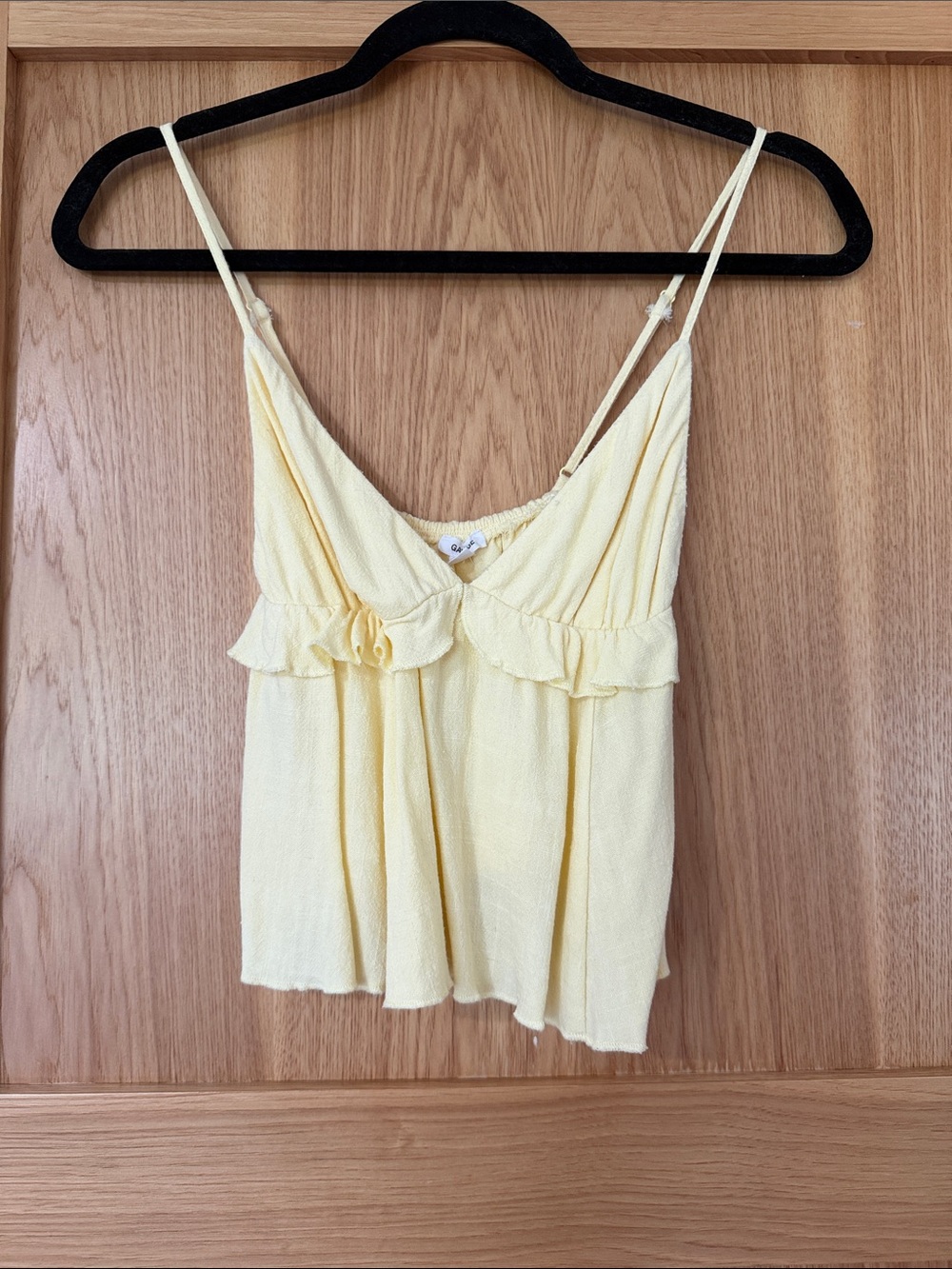 Garage Pale Yellow Ruffle Trim Spaghetti Strap Tank